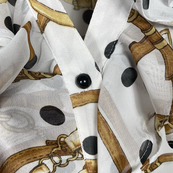 Vtg Cache Ruffle Blouse Top Size M White Equestrian Polkadot Print Career Office - Picture 6 of 8